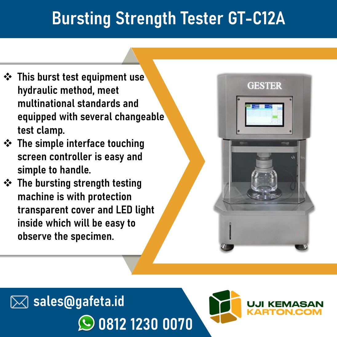 Jual Bursting Strength Tester GT-C12A, Alat Ukur Kekuatan Karton Jakarta