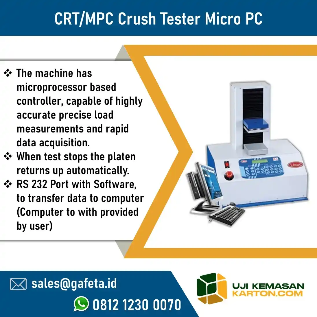 Jual Crush Tester Micro PC (Model CRT/MPC) – Solusi Uji Kekuatan Karton