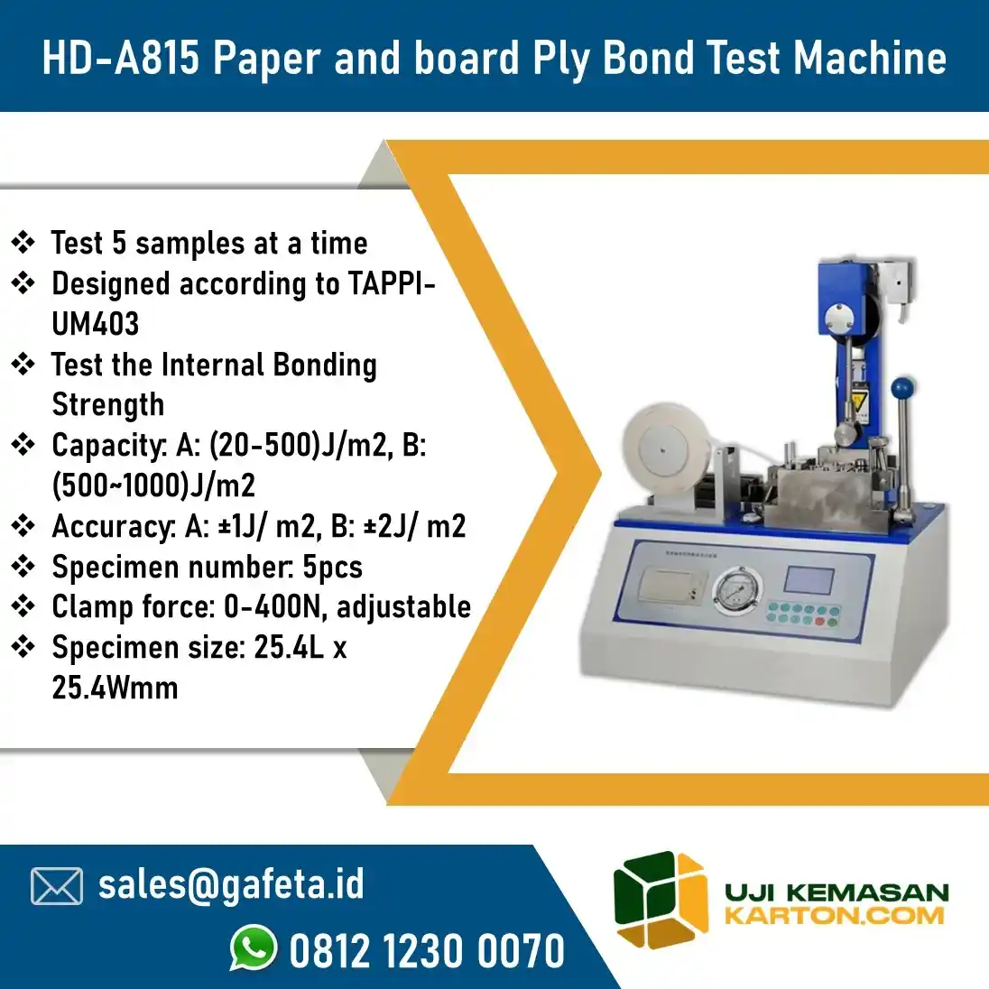 Jual Ply Bond Test Machine HD-A815, Alat Ukur Daya Rekat Lapisan Karton