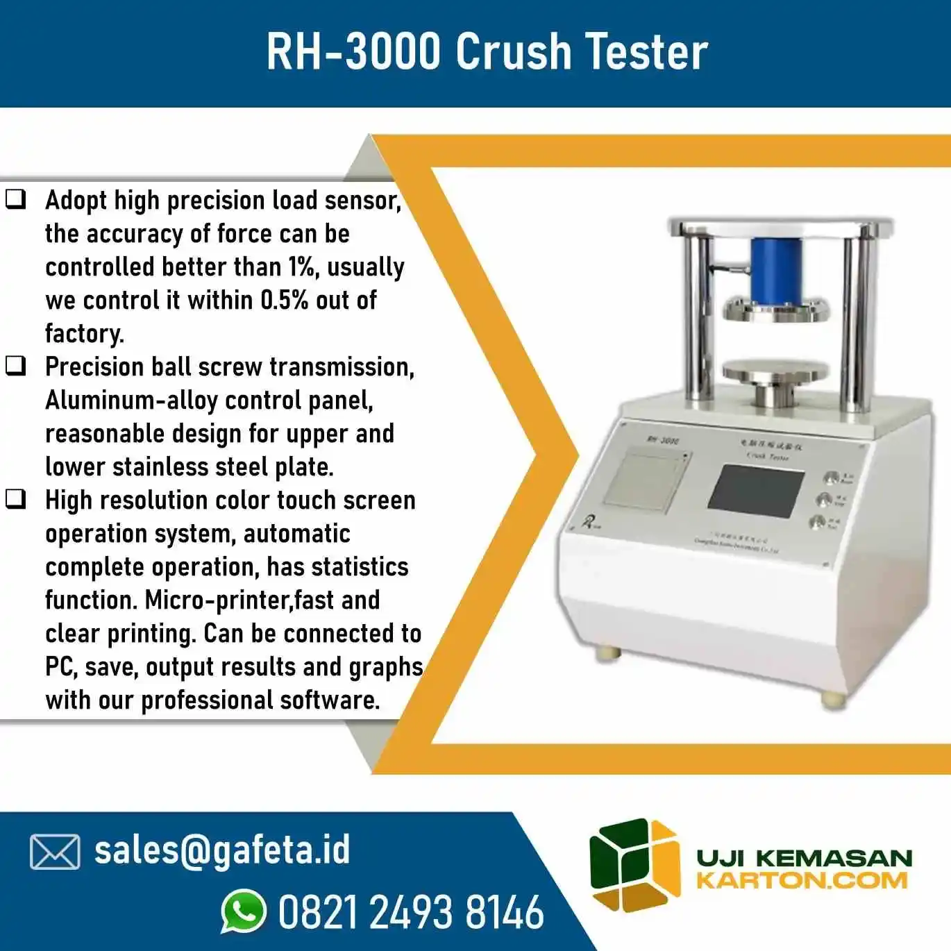 RH-3000 Crush Tester untuk Berbagai Uji Kekuatan Corrugated Board