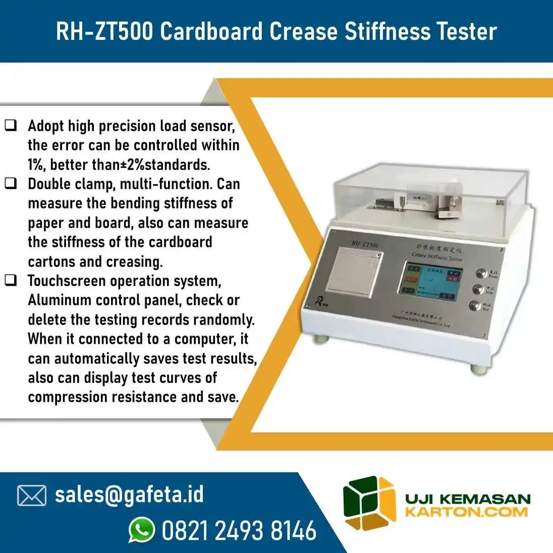 RH-ZT500 Cardboard Crease Stiffness Tester: Uji Kekakuan Karton 2 in 1