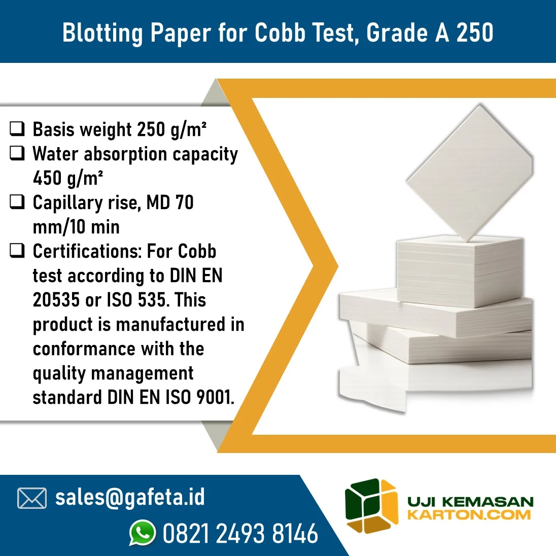 Blotting Paper for Cobb Test Grade A 250 untuk Uji Cobb ISO 535