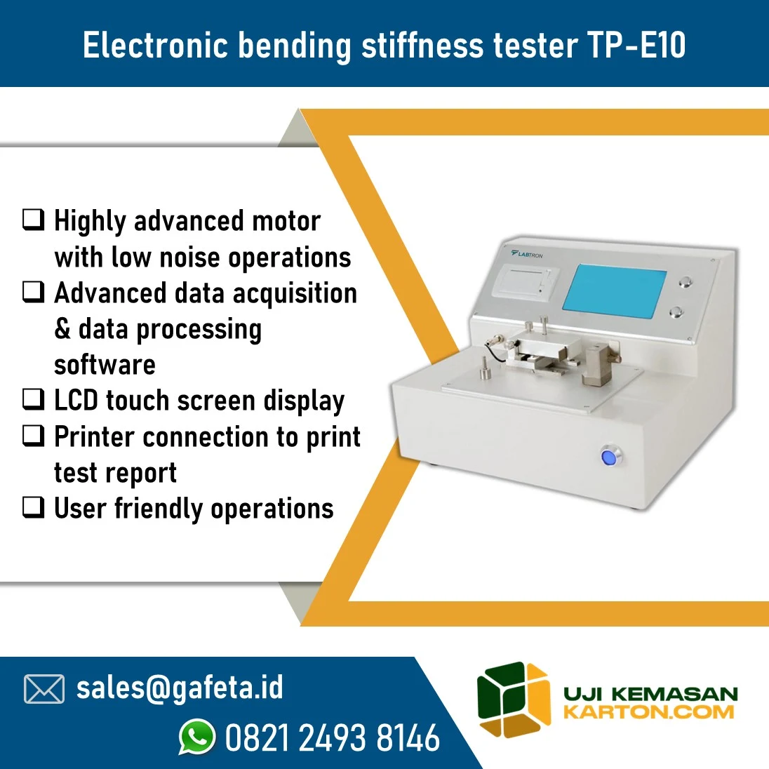 Jual Electronic Bending Stiffness Tester TP-E10 Labtron